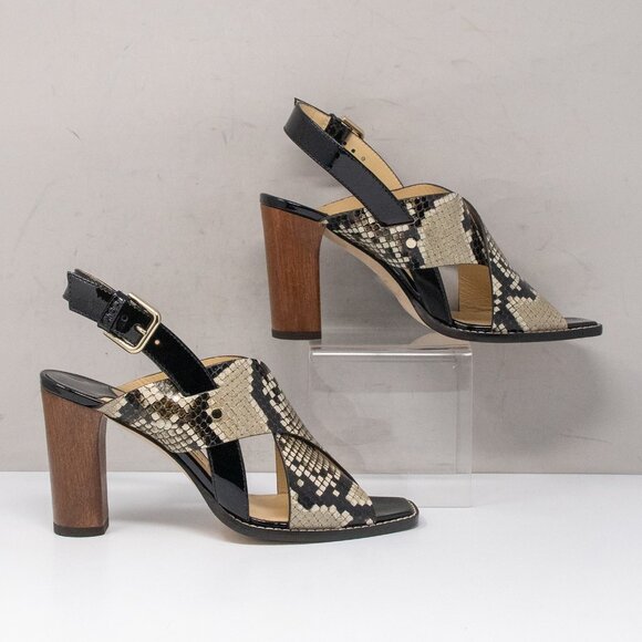 Jimmy Choo Aix Snake Print Natural/Black Leather Sandal Heels - Picture 7 of 7